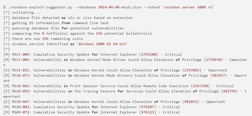 Windows-Exploit-Suggester（Windows下提权辅助工具）