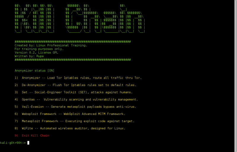 Kill Chain for Anonymous Control in Kali Linux 2.0