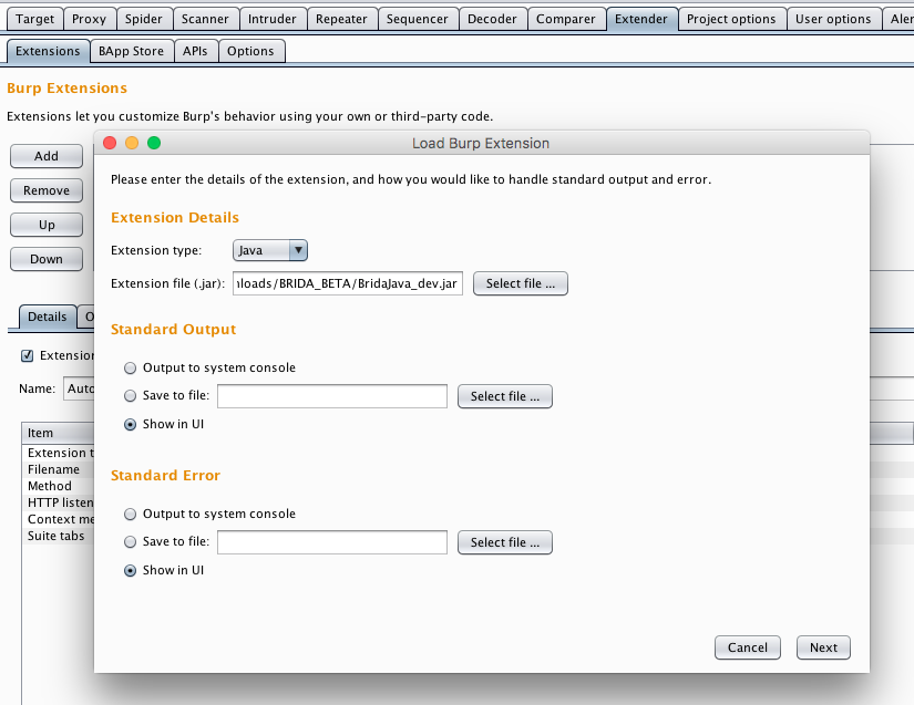 将Brida.jar扩展文件添加到Burp Suite Pro