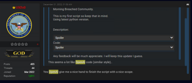 攻击者开始使用CHATGPT技术发起攻击